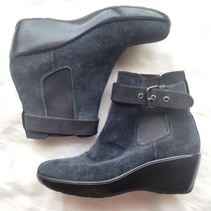 Sperry Brushed Charcoal Suede Wedge Ankle Booties with Buckle 7.5 M